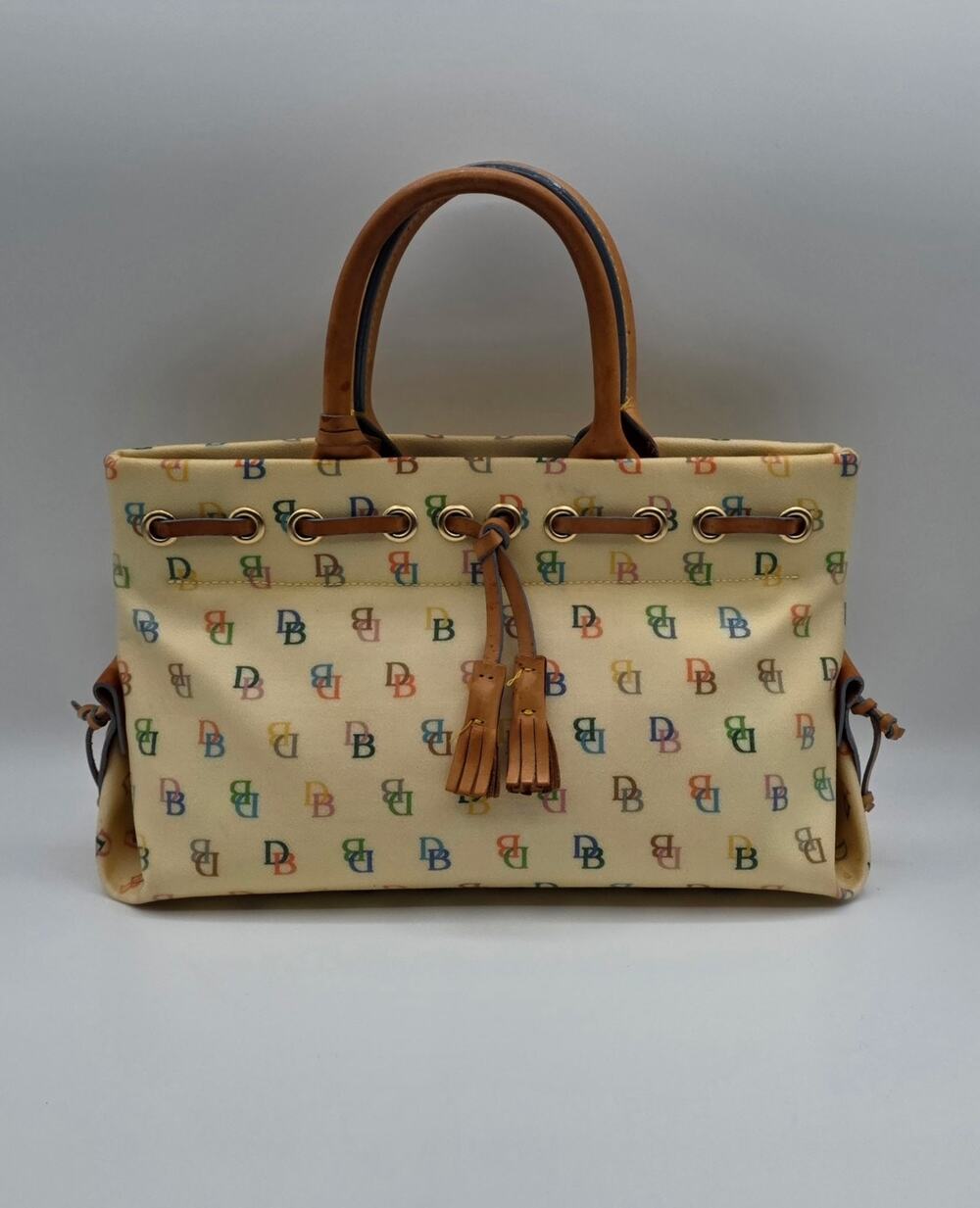 Dooney & Bourke Multicolor DB Monogram Canvas Tote USA Leather Bag - with COA
